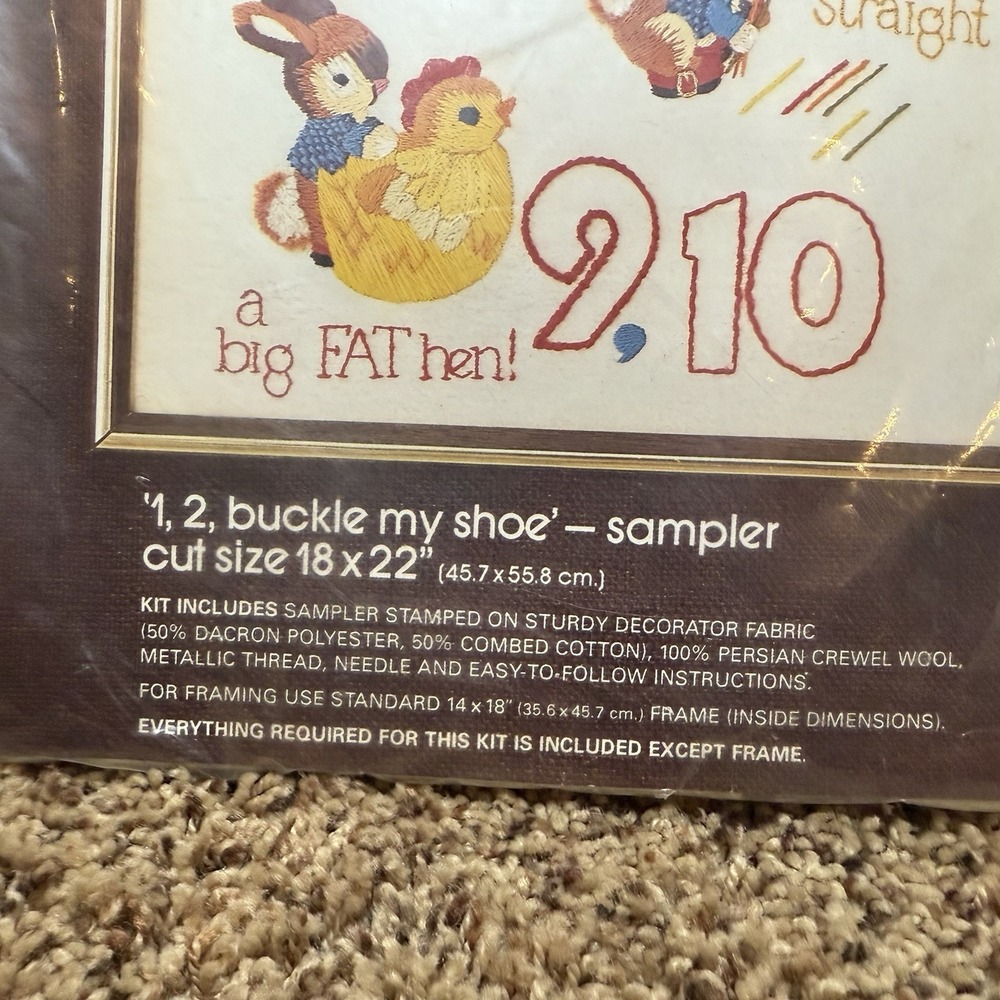 Vintage Bucilla Needlecraft " 1 2 Buckle My Shoe " Sampler 48682 NEW 18x22 - Picture 5 of 8